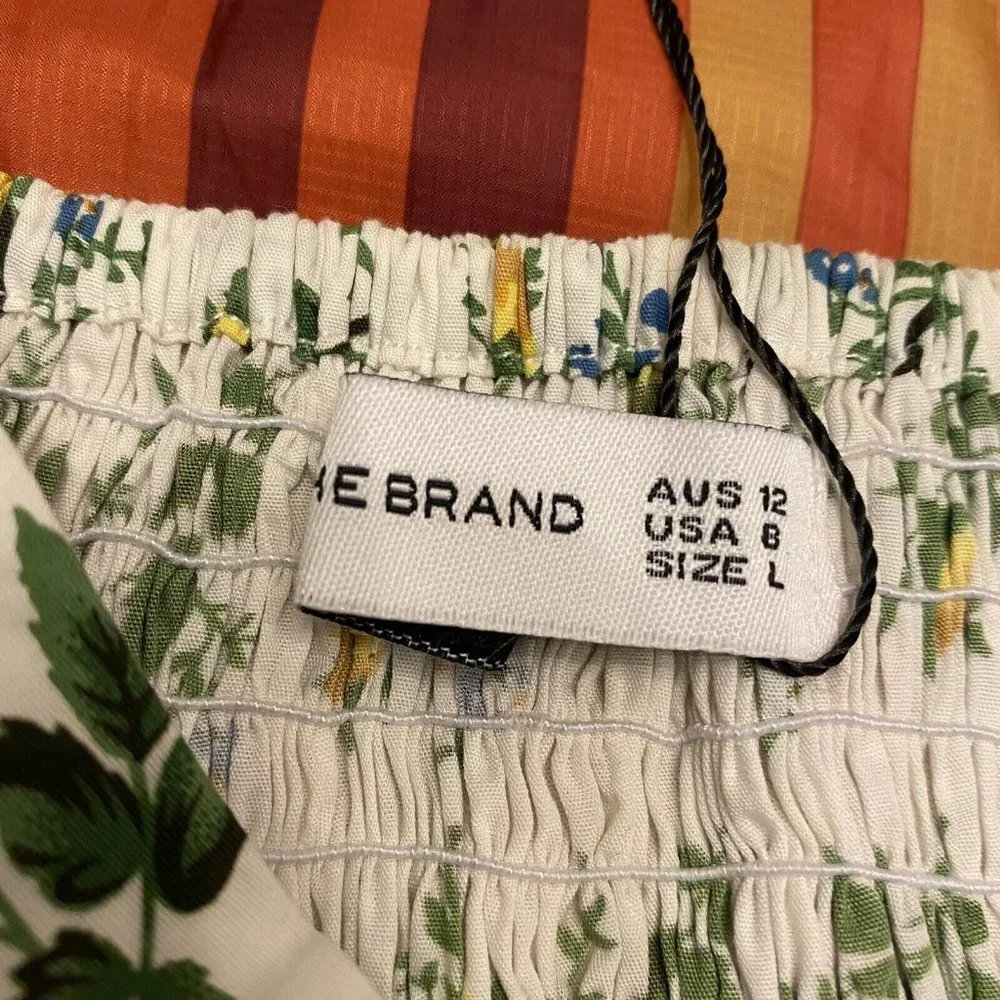 Faithfull the Brand Quincy Crop Top Large US 8 Bendita Floral Print White Puff - Picture 6 of 12